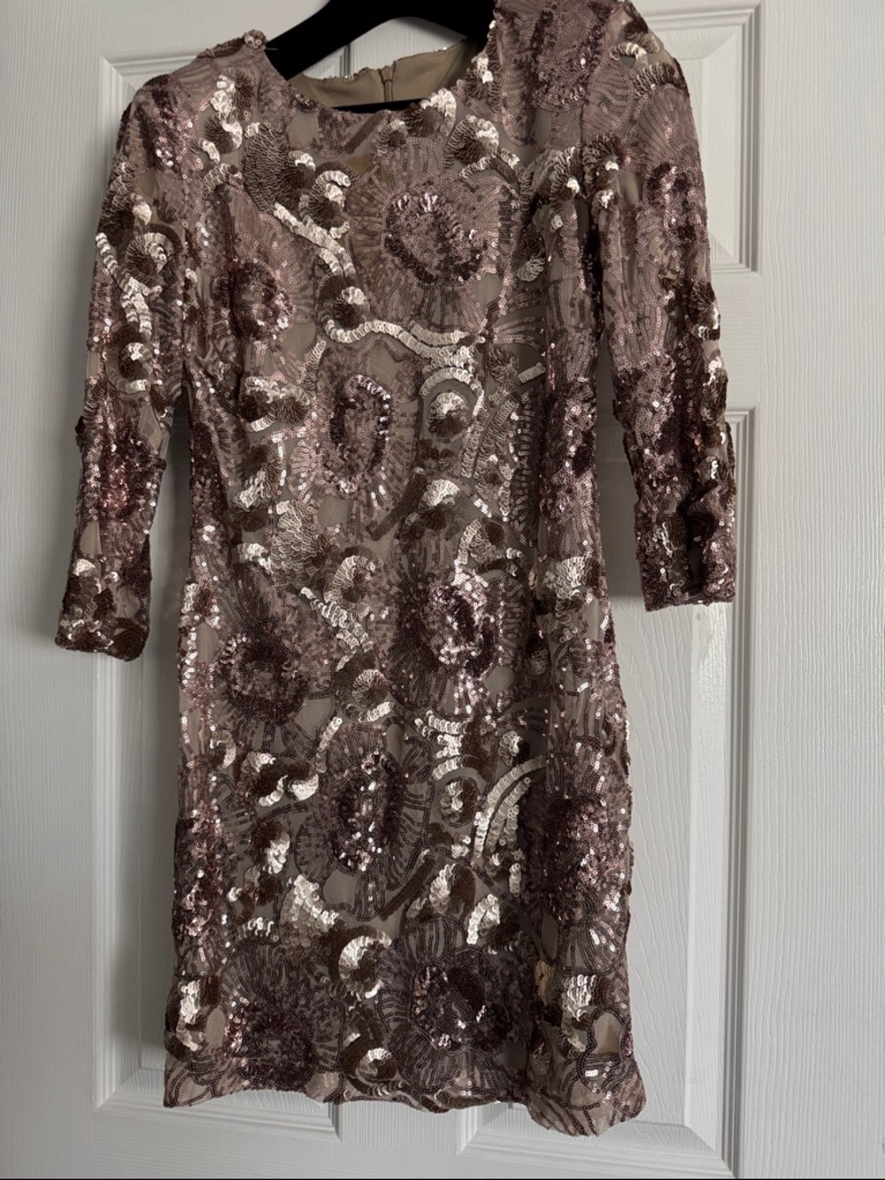 Rose Hold Sequined Taupe Floral Mini Dress Sz M